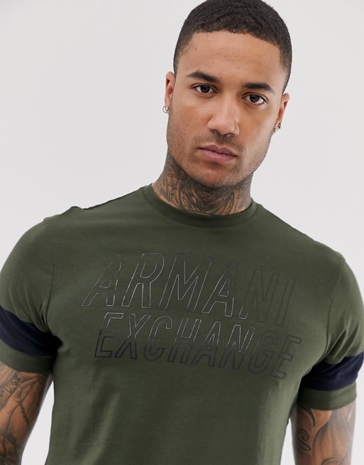 Armani Exchange text logo t-shirt with arm detail in khaki