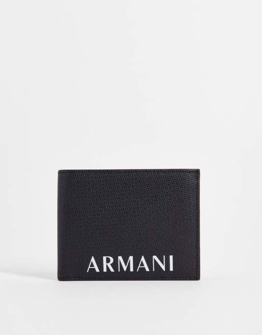 Armani Exchange text logo trifold wallet in black | ASOS