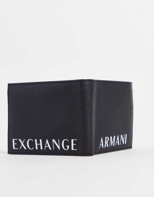 Armani Exchange text logo trifold wallet in black | ASOS