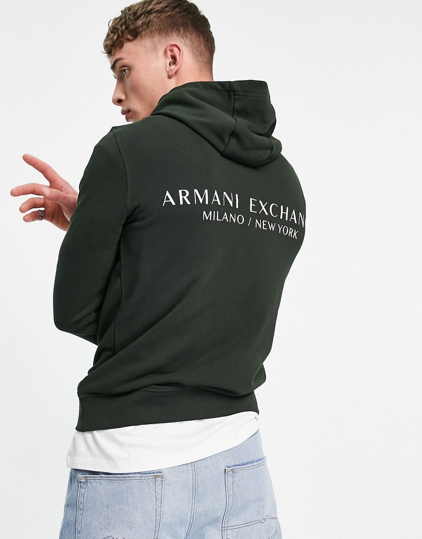 Armani Exchange text logo with back print overhead hoodie in black