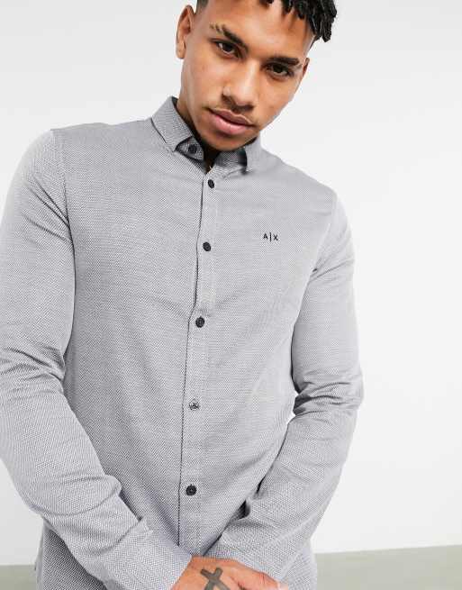 Armani Exchange texture logo shirt in grey ASOS