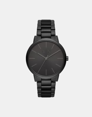 asos Armani Exchange Three-hand black steel watch in black