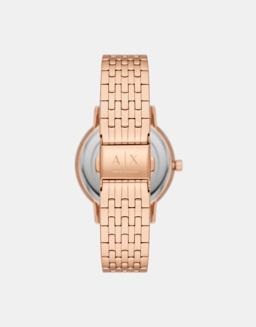 Armani Exchange Three-hand rose gold-tone stainless steel watch and rose gold-tone stainless steel necklace set in rose gold, 2 of 3