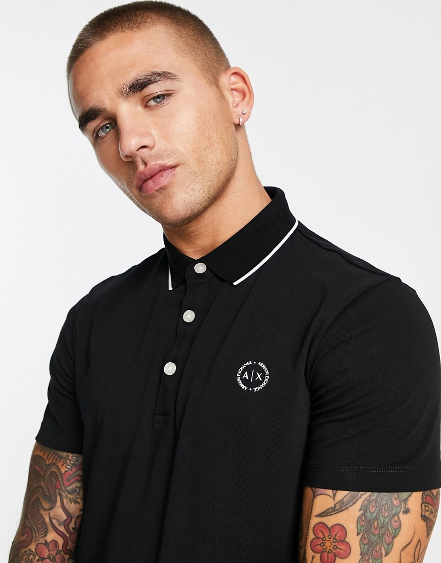 ARMANI EXCHANGE TIPPED POLO SHIRT IN BLACK