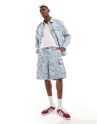 Armani Exchange Armani Exchange tonal camo pattern denim shorts in light blue CO-ORD