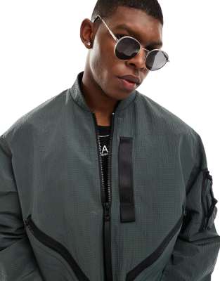 Armani Exchange Armani Exchange tonal taping harrington jacket in charcoal CO-ORD-Grey