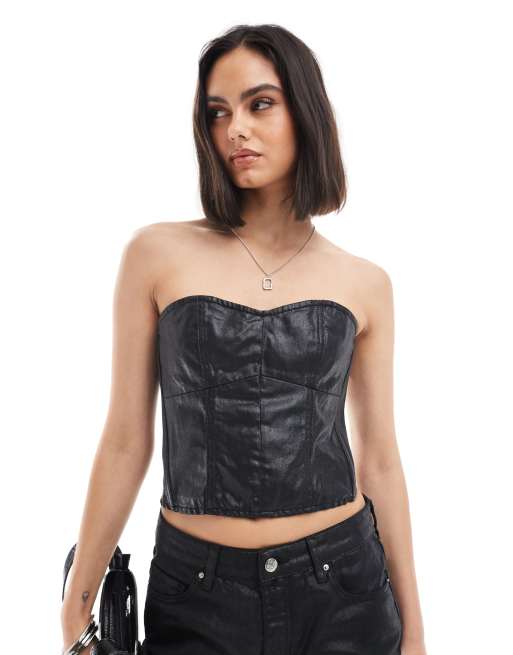 Armani Exchange - Top d'ensemble sans bretelles effet enduit - Noir