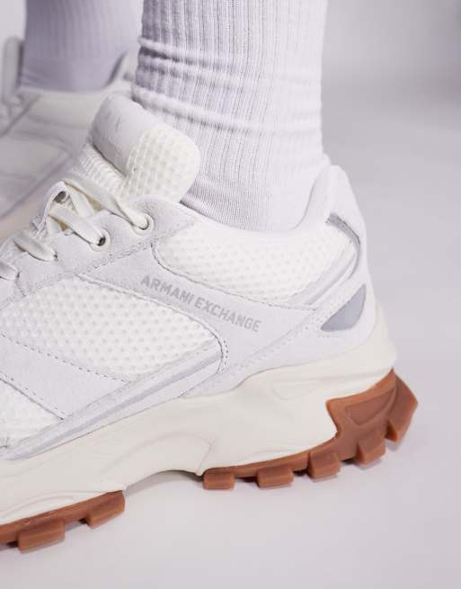 Armani Exchange trainers with gumsole in off white, 3 of 5