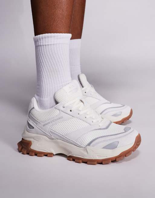 Armani Exchange trainers with gumsole in off white, 5 of 5