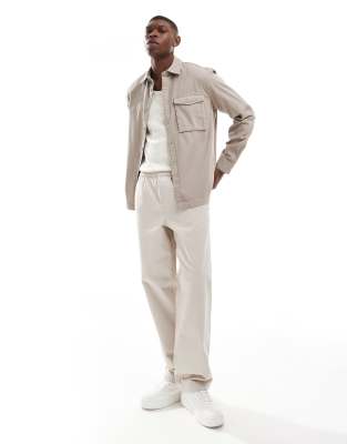 Armani Exchange Armani Exchange twill overshirt in beige-Neutral