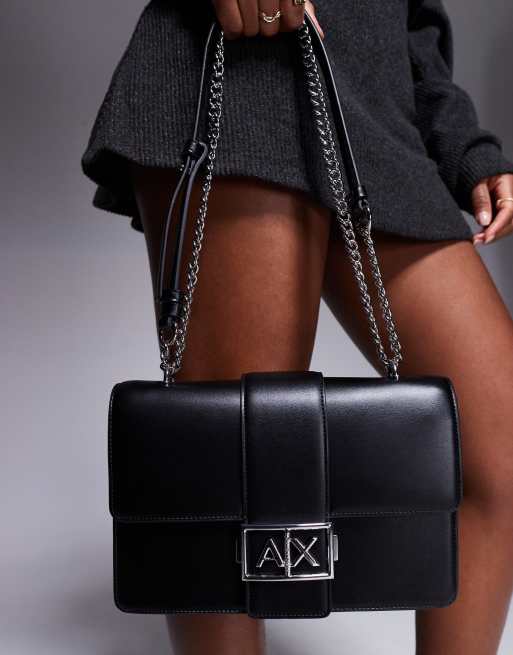 Armani Exchange – Umhängetasche in Schwarz mit Logo und Kettenriemen, 3 von 4