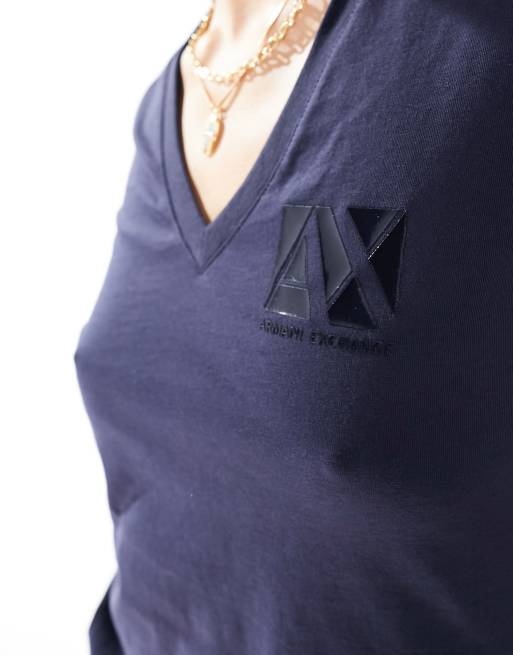 Armani Exchange v neck slim fit t shirt in navy blue with logo ASOS