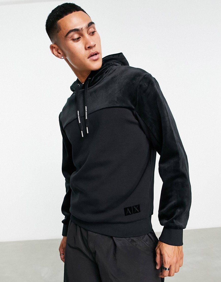 Armani Exchange velour hoodie in black