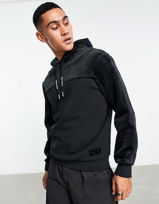 Armani Exchange velour hoodie in black ASOS