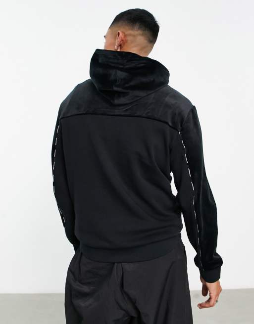 Armani Exchange velour hoodie in black