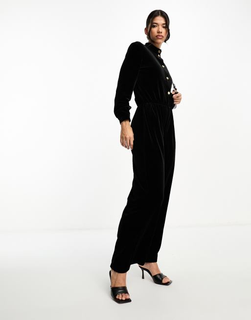 Armani Exchange velour jumpsuit in black