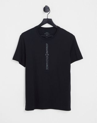 Armani Exchange vertical text logo print t-shirt in black