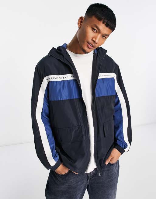 Armani Exchange Veste coupe vent avec bandes Bleu marine ASOS