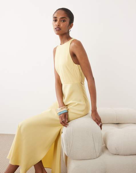 Armani Exchange - Vestito lungo giallo burro con dettaglio a catenina dorato - view 1