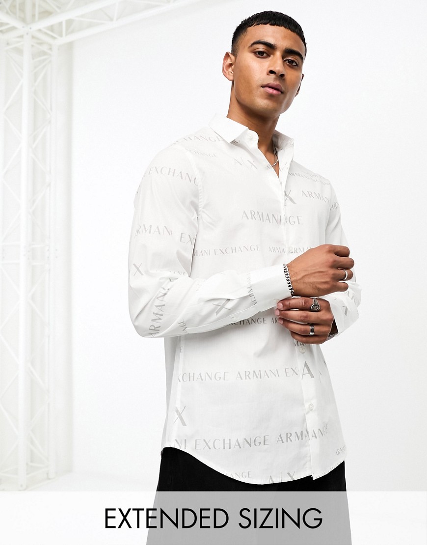 armani exchange - vit, långärmad skjorta med upprepad logga-vit/a