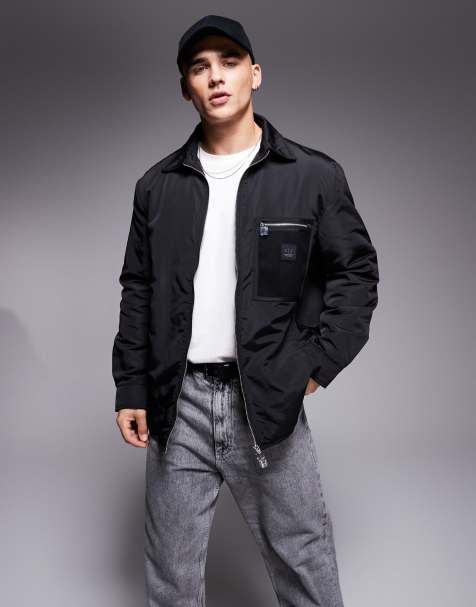 Armani Exchange – Wattierte Hemdjacke in Schwarz mit Brusttasche mit Reißverschluss - view 1