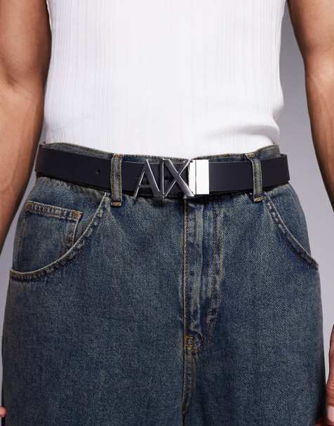 Armani Exchange – Wendegürtel in Marineblau und Creme mit Logo - view 1