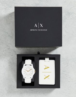Armani Exchange womens ladybanks watch and luggage tag gift set AX7126