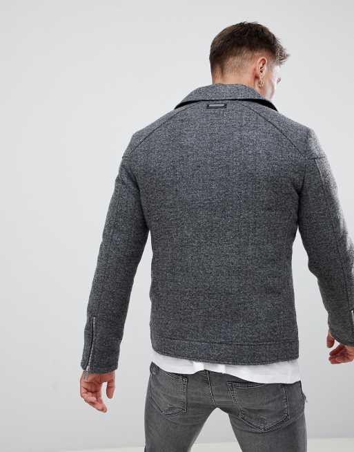 Armani Exchange wool biker jacket in gray ASOS