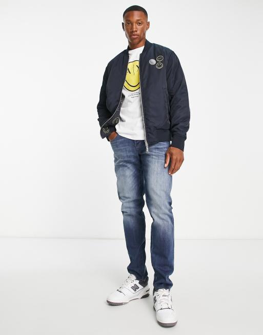 Armani Exchange x Smiley Face reversible bomber jacket in navy ASOS