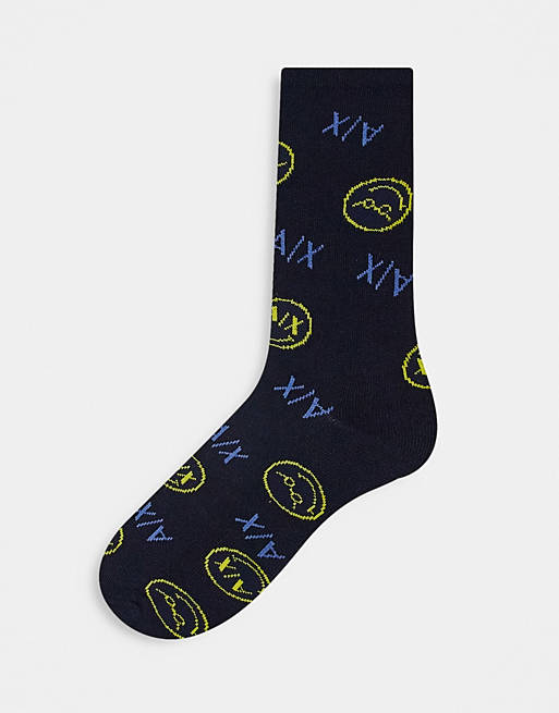 Armani Exchange x Smiley Face socks in navy | ASOS