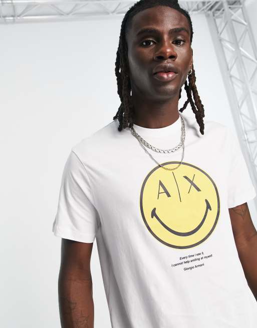 Armani Exchange x Smiley Face T shirt i hvid ASOS