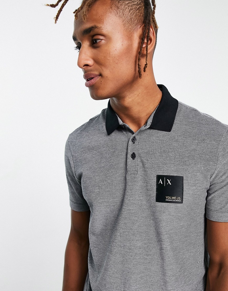 Armani Exchange x You Me Us contrast collar polo shirt in gray
