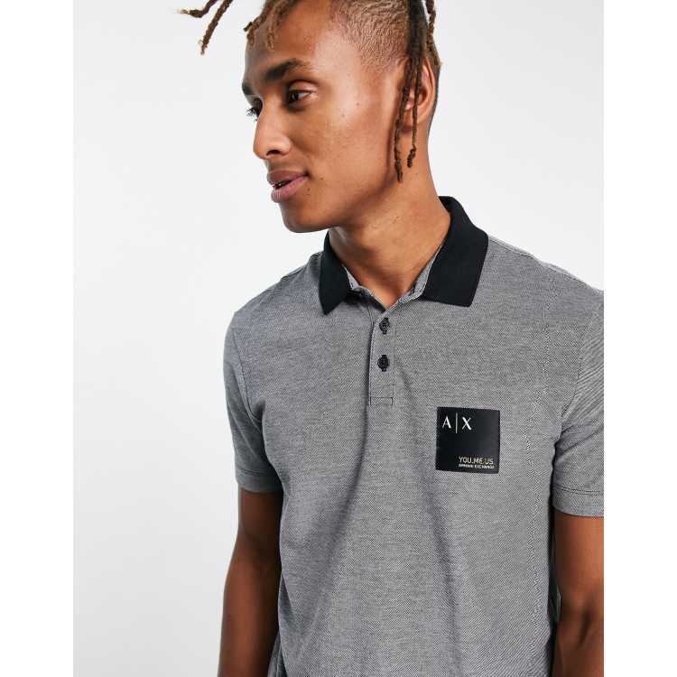 Armani Exchange x You Me Us contrast collar polo shirt in gray ASOS