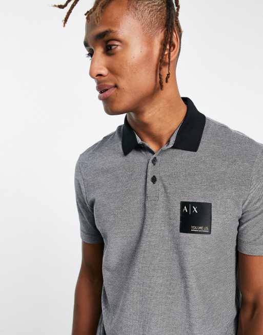 Armani Exchange x You Me Us contrast collar polo shirt in gray | ASOS