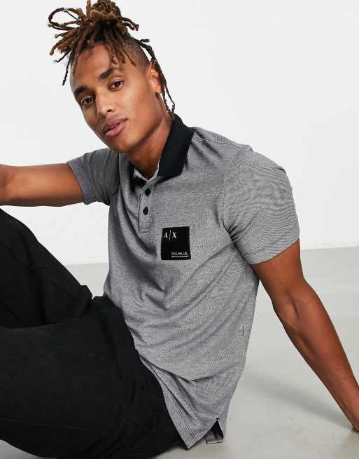 Armani Exchange x You Me Us contrast collar polo shirt in gray ASOS