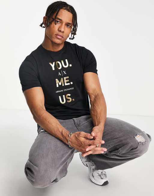 zelfmoord Eeuwigdurend medeklinker Armani Exchange x You Me Us logo t-shirt in black | ASOS