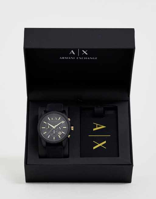 Armani Exchange – Zestaw upominkowy z męskim zegarkiem i zawieszką na bagaż
