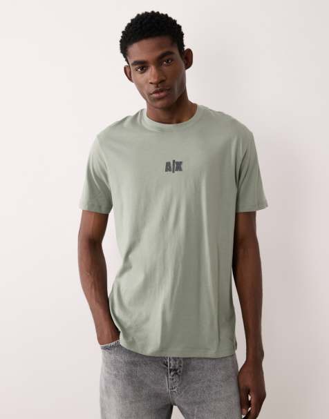 Armani Exchange – Zielony T-shirt z logo na piersi - view 1