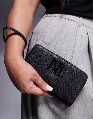Armani Exchange Armani Exchange zip around purse with logo in black