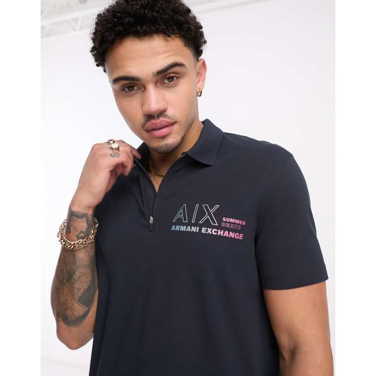 Armani Exchange zip logo polo in navy ASOS