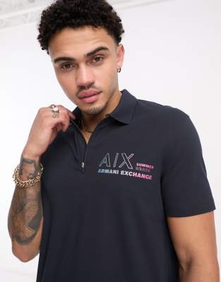 Armani Exchange zip logo polo in navy