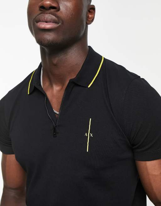 Armani Exchange zip neck polo shirt with debossed back branding in