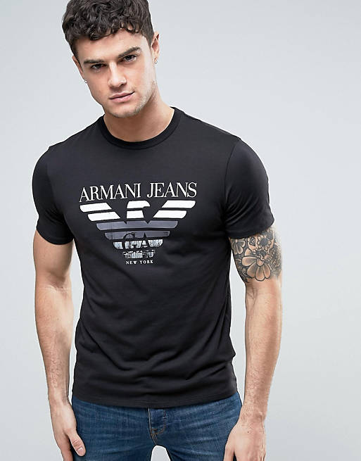 beddengoed revolutie Converteren Armani Jeans Eagle Logo T-Shirt Regular Fit Acid Wash in Black | ASOS