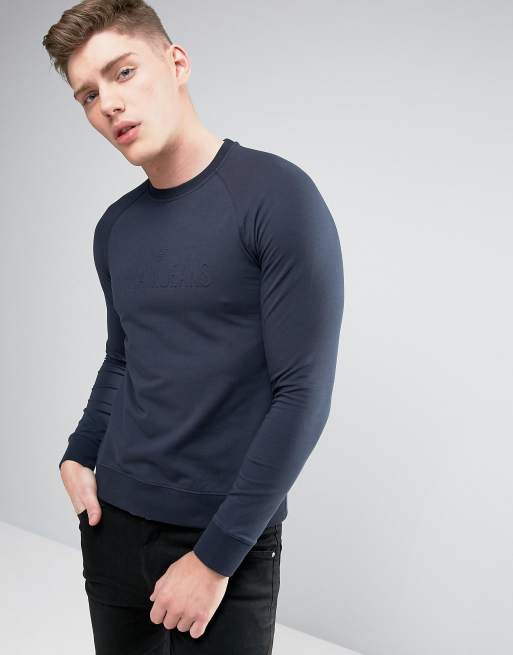 Armani Jeans Emboss Logo Sweatshirt Crewneck Regular Fit Lightweight in Navy