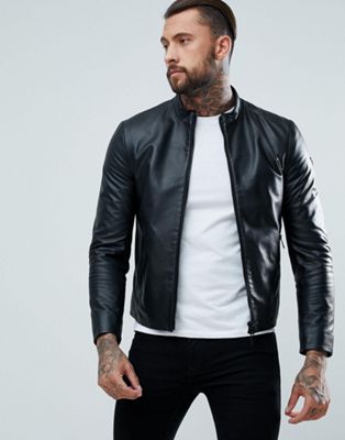 Fine Textured Leather Biker Jacket 