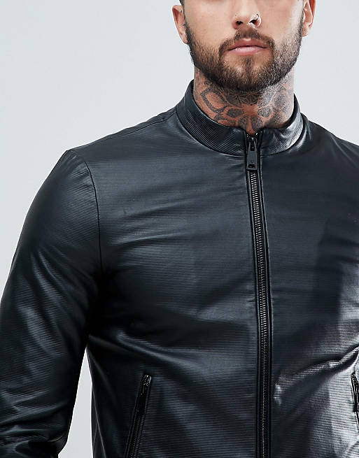 Armani Jeans Fine Textured Leather Biker Jacket