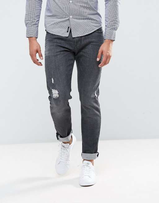 Armani Jeans J06 Slim Fit Stretch Gray Distressed Jeans ASOS