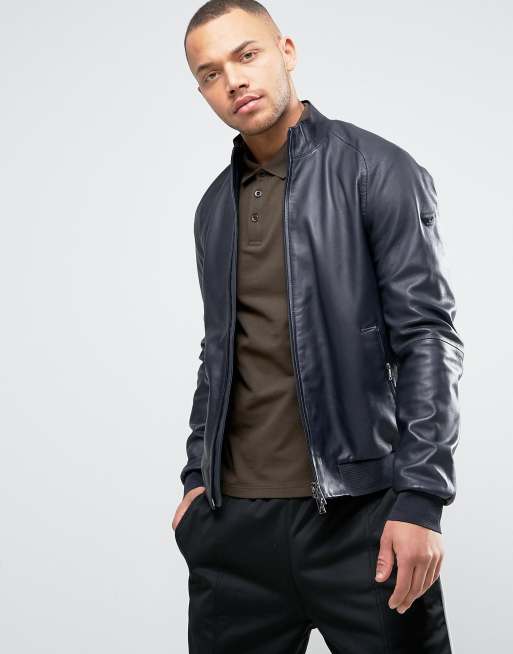 Armani leather bomber hot sale jacket mens