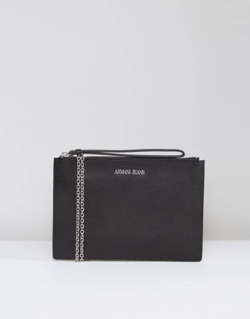 Armani Jeans Leather Zip Top Clutch Bag in Black ASOS