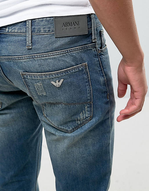 Armani Jeans Slim Fit Jeans Distress Repair Light Wash | ASOS